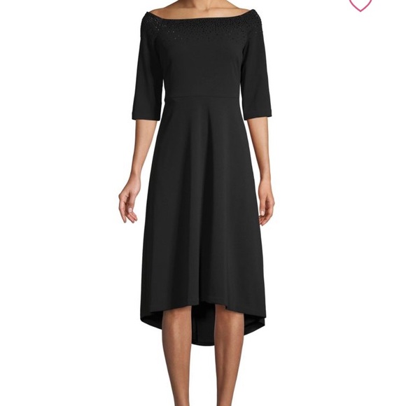 calvin klein off the shoulder high low dress